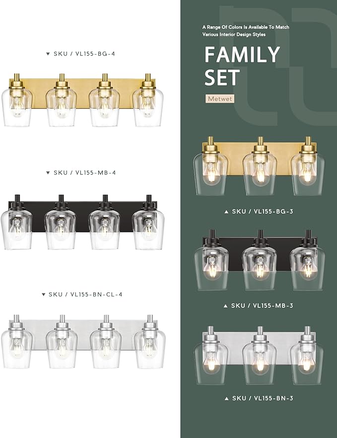 METWET Bathroom Light Fixtures, 4-Light Modern Vanity Light - Image 7