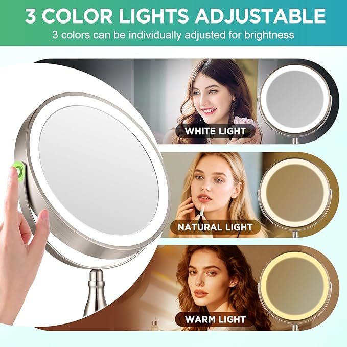 20x Magnifying Mirror with Light, 5000mAh Lighted Makeup Mirror with 3 Color - Image 4