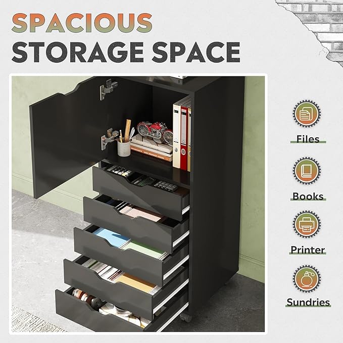 DEVAISE 5-Drawer Wood File Cabinet, Mobile Filing Cabinet - Image 4