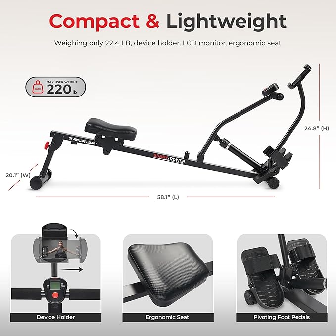 Sunny Health & Fitness Compact Adjustable Rowing Machine - Image 5