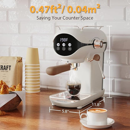 Espresso Machine with Steam Milk Frother Semi Automatic 20 Bar Compact White - Image 5