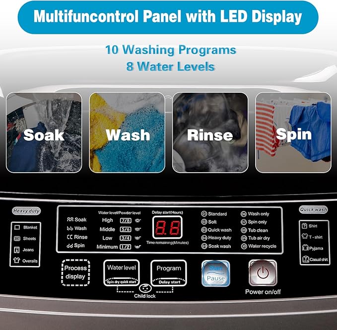 Anukis Fully Automatic Washing Machine, 13 lbs Capacity Compact Laundry Washer - Image 5