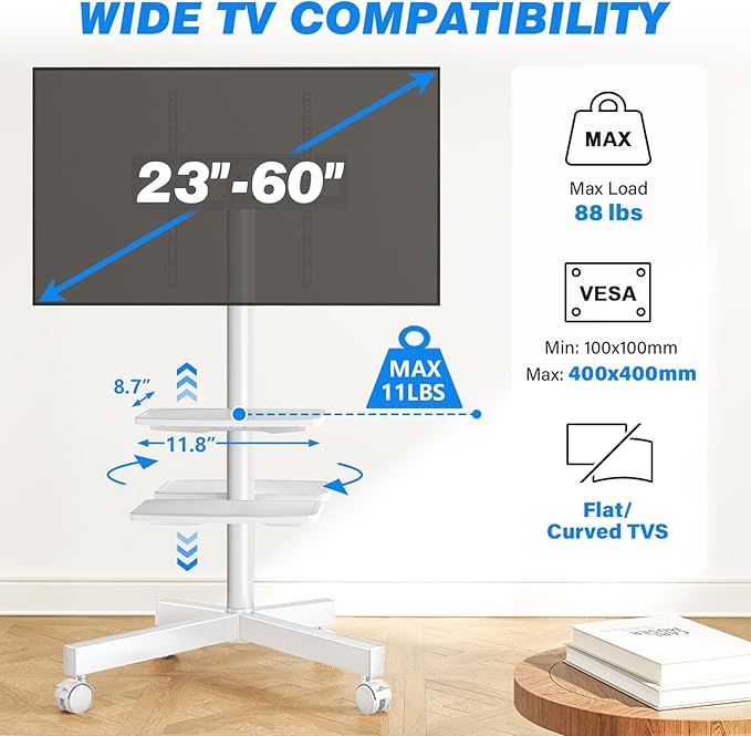 Rfiver Mobile TV Stand for 23-60 Inch LCD LED Flat/Curved Panel Screen TVs up - Image 2