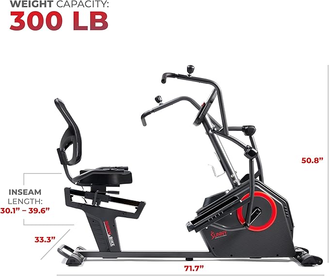 Sunny Health & Fitness Elite Recumbent Cross Trainer & Elliptical Machine - Image 6