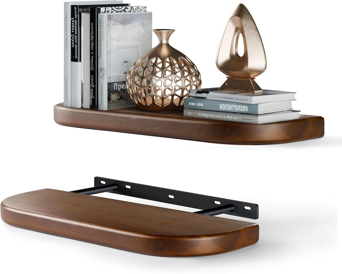 BATODA Set of 2 17" Acacia Wood Floating Shelves for Wall, Walnut Color