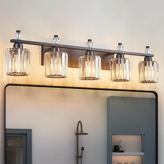 FDPBY Bathroom Vanity Lights 5-Light Sand Black Modern Crystal Vanity Light by FDPBY