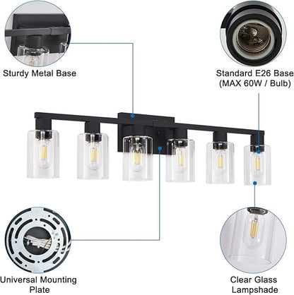 Black Bathroom Light Fixtures, 6-Light Bathroom Lighting Fixtures Over Mirror - Image 8