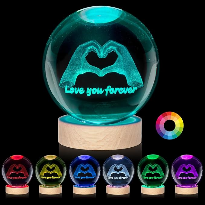 Kopesmsy 3D TayTay Gifts, Cute 3.15-inch Hands Heart Shaped Crystal Ball Night by Kopesmsy