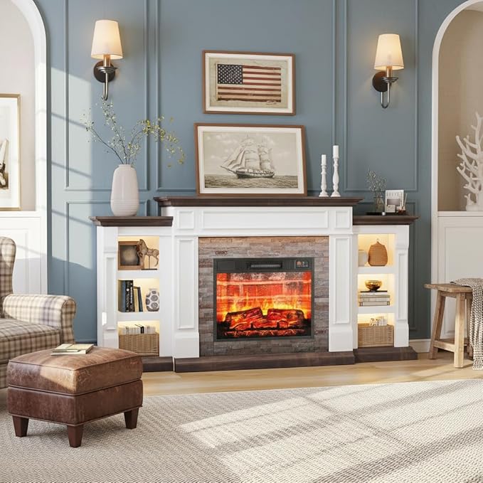 LGHM 72" Fireplace TV Stand for TVs Up to 80 Inch, Electric Fireplace - Image 7