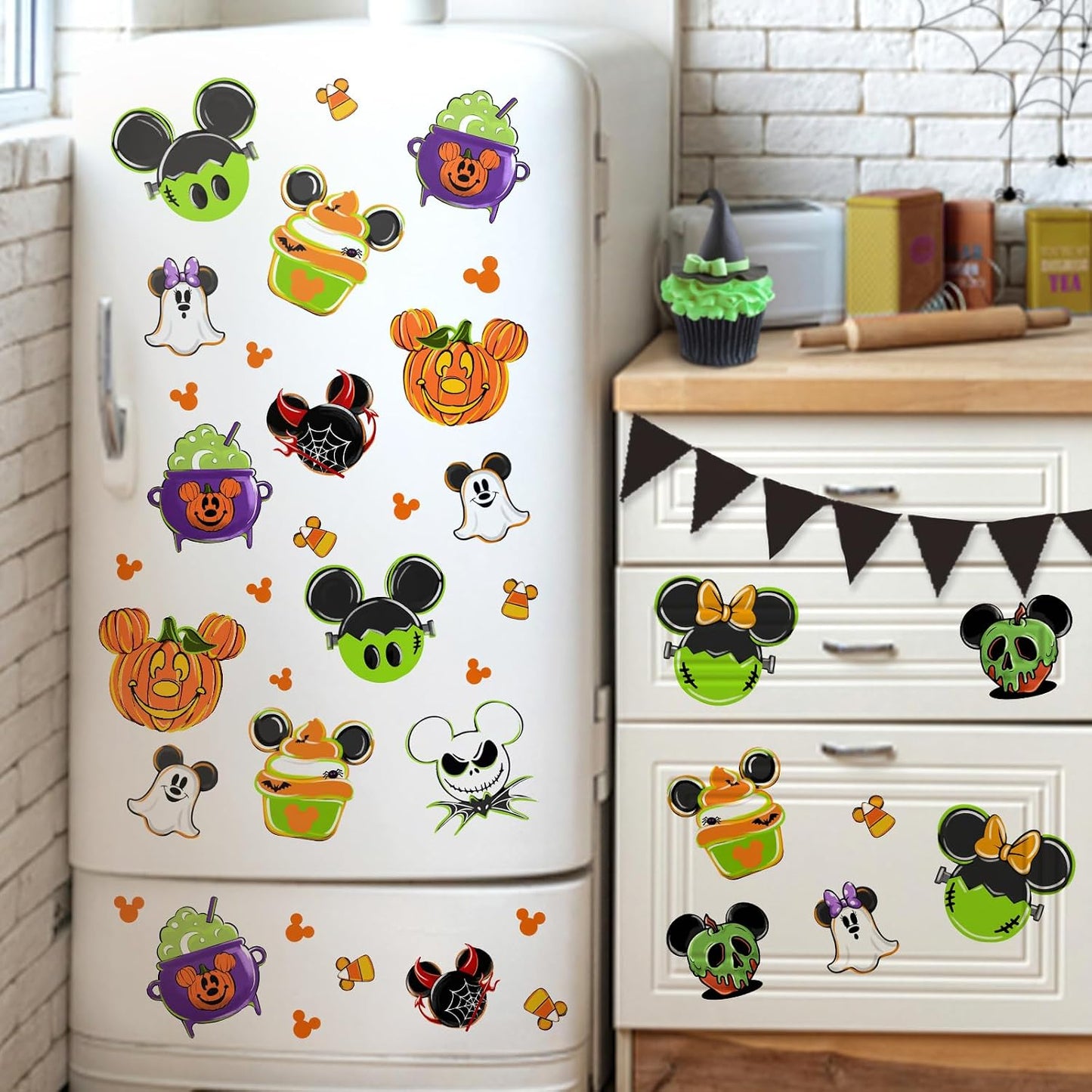 Mfault Halloween Jack Window Clings 9 Sheets, Jack O Lantern Pumpkin | Cupcake Stickers Decals Decorations, Skull Ghost Cauldron Funny Holiday Home Kitchen Decor