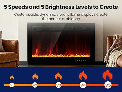 Electric Fireplace Insert 36" Realsmart 1500W Wall Mounted Fireplaces Recessed - Image 2