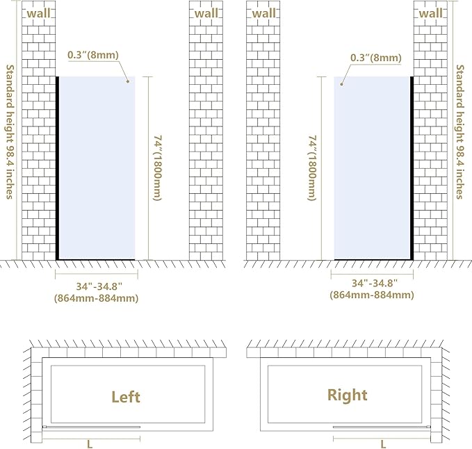 Bathroom Shower Door Screen, 34 in. W x 74 in. H Single Panel Frameless Shower - Image 6