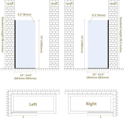 Bathroom Shower Door Screen, 34 in. W x 74 in. H Single Panel Frameless Shower - Image 6