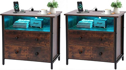 Tykacna 27 Inch Wide Night Stand, Large Wood Night Stand Set 2 by Tykacna