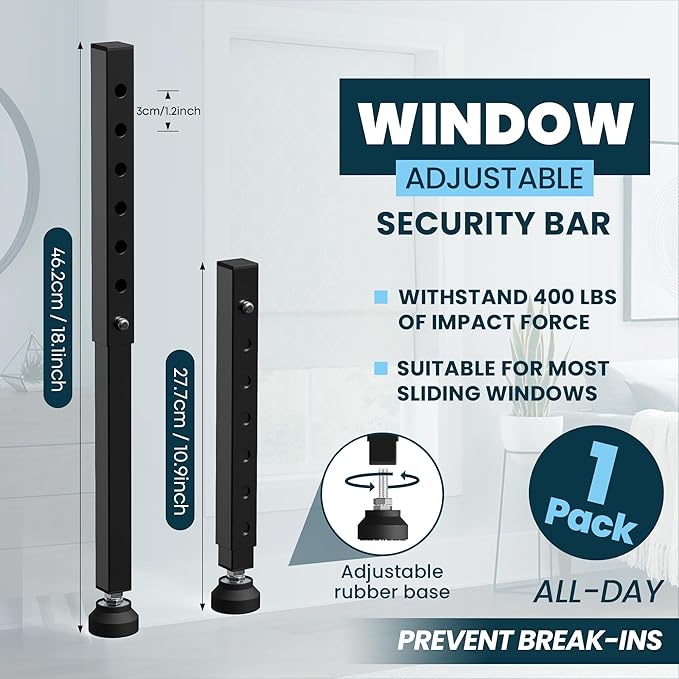 Gadgetzan 1 Pack Window Security Bars Adjustable 11"-18", Portable Short - Image 2