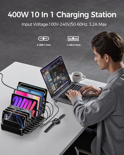 400W Charging Station for Multiple Devices, 10 Port Double PD 100W USB C - Image 2