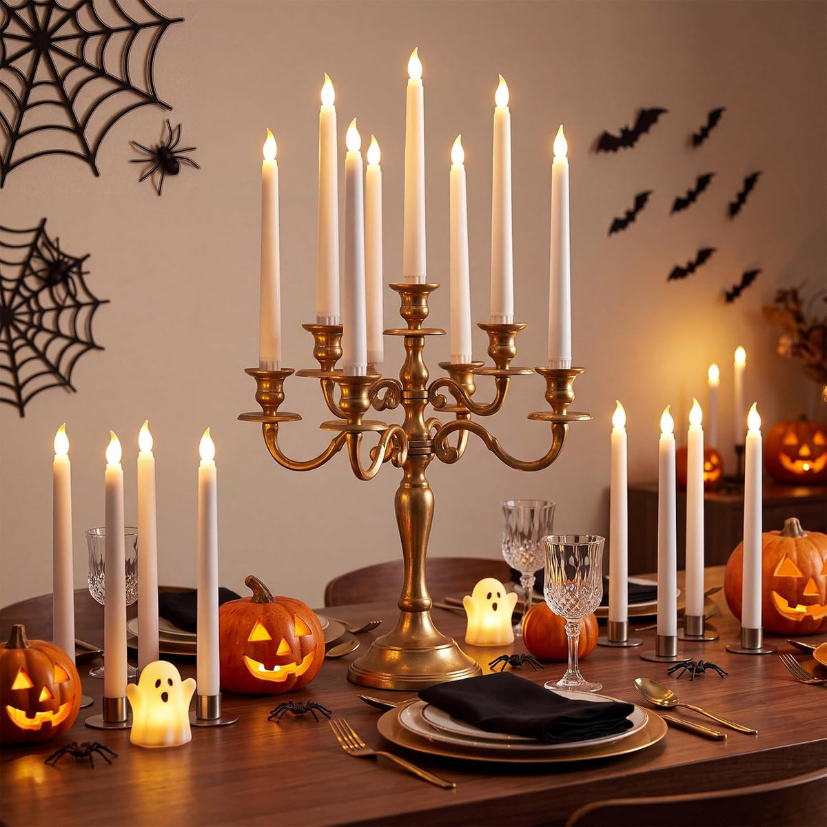 Tuanse 24pcs 11" LED Flameless Taper Battery Candles for Halloween, Ivory