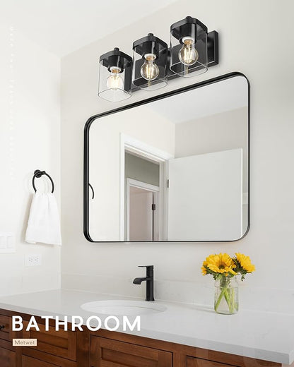 METWET Bathroom Light Fixtures Over Mirror, 3-Light Matte Black Vanity Light - Image 4