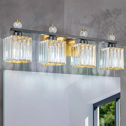FDPBY Vanity Lights 4-Light Modern Crystal Vanity Light Black Gold Bathroom by FDPBY