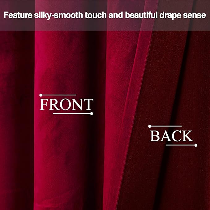 JIUZHEN Red Velvet Curtains 84 inches - Image 4