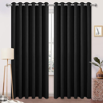 DWCN Black Blackout Curtains 84 Inches Long, Wide Window Drapes by DWCN