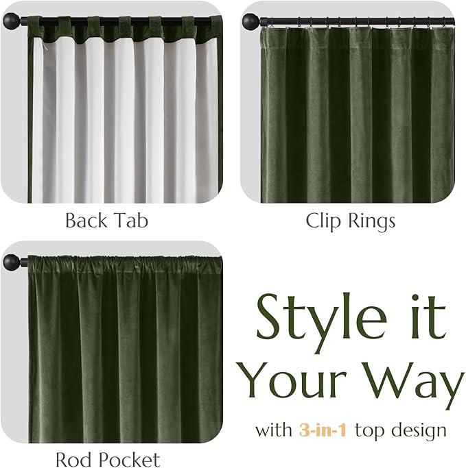 Lazzzy Green Velvet Curtains 84 Inch Long Blackout Thermal Insulated Room - Image 9