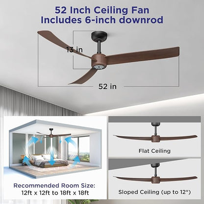 ocioc Ceiling Fans with Lights and Remote, 52 Inch Modern Ceiling Fan with - Image 6