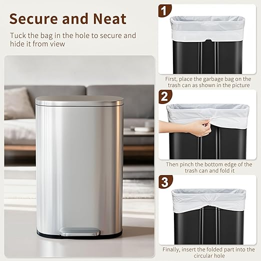 PayLessHere Trash Can with Lid, 13 Gallon Stainless Steel Kitchen & Office - Image 6