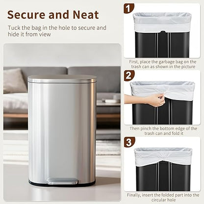 PayLessHere Trash Can with Lid, 13 Gallon Stainless Steel Kitchen & Office - Image 6