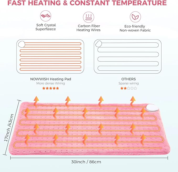 NOWWISH Heating Pad for Back Pain Relief & Period Cramps, 33x17 Inch Moist Heat - Image 7