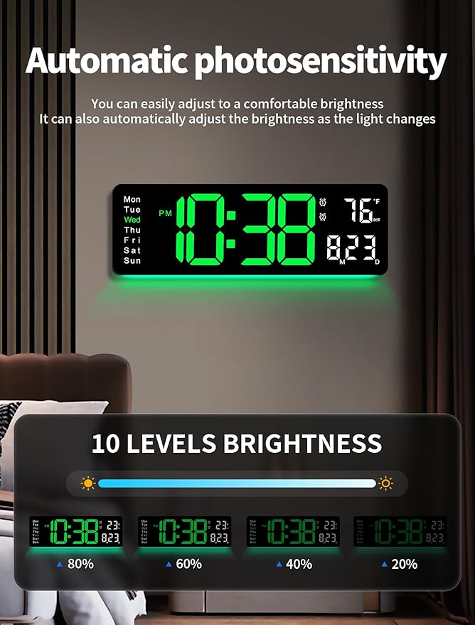 MASHI Digital Wall Clock, Auto-Dimming Wall Clock - Image 4