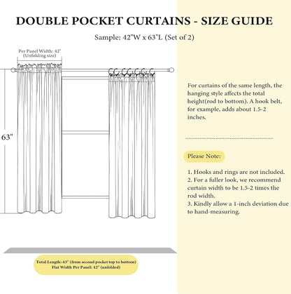 NICETOWN Black Short Velvet Curtains Panels 63" Long - Vintage Blackout Drapes for Classroom and Nursery Thermal Insulated, W42 x L63, 2 Panels