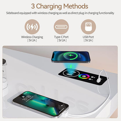 40" Wood LED Coffee Bar with Wireless Charging Station, Kitchen Storage Cabinet - Image 4