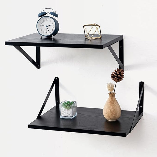 Axeman Deep Floating Shelves for Wall, 16W x 12D Black Floating Shelves Set of 2 by Axeman