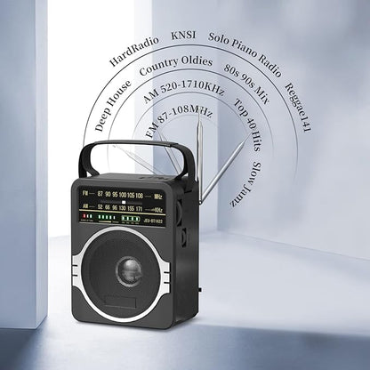 JEUJUG Portable AM FM Radio, FM Radio Built-in Rechargeable Battery/DC D*4 Cell - Image 2