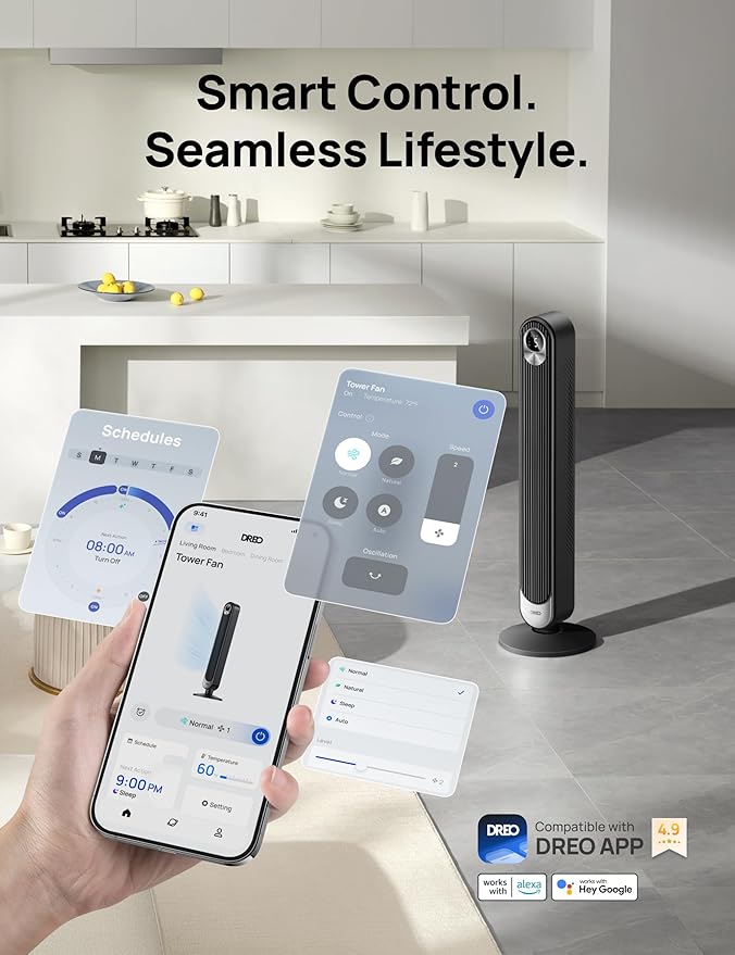 Dreo Smart Tower Fan WiFi Voice Control, Works - Image 9