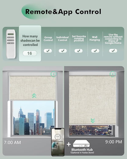 Yoolax Motorized Blinds with Remote, Automatic Roller Shades Cordless Electric - Image 3