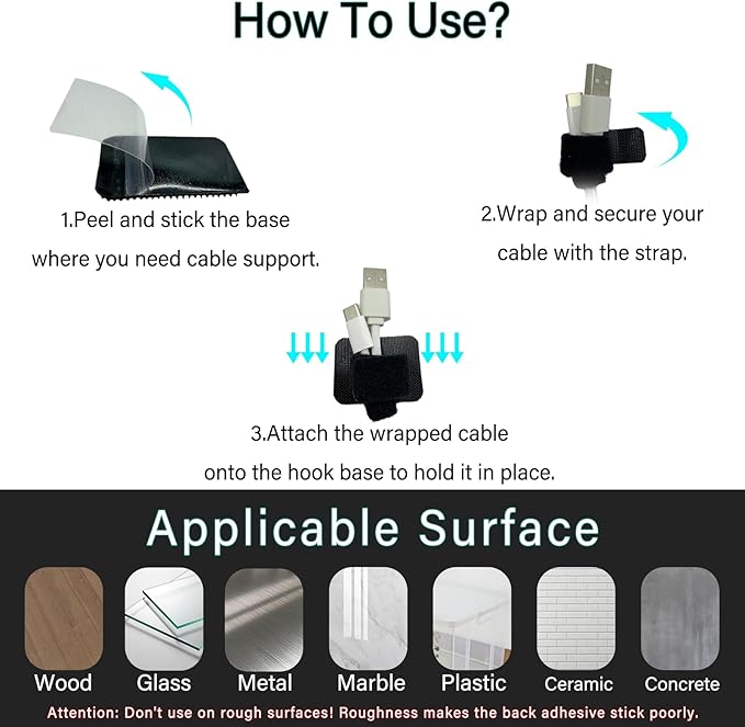 Under Desk Cable Management, Adjustable Hook and Loop Cord Ties, Reusable Wire - Image 5