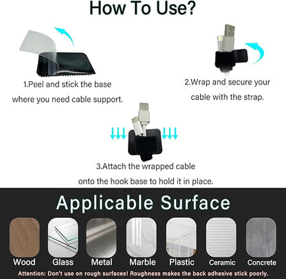 Under Desk Cable Management, Adjustable Hook and Loop Cord Ties, Reusable Wire - Image 5