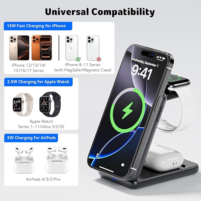 Acer 3 in 1 Charging Station for iPhone, Wireless Charger Stand, 15W Fast - Image 3