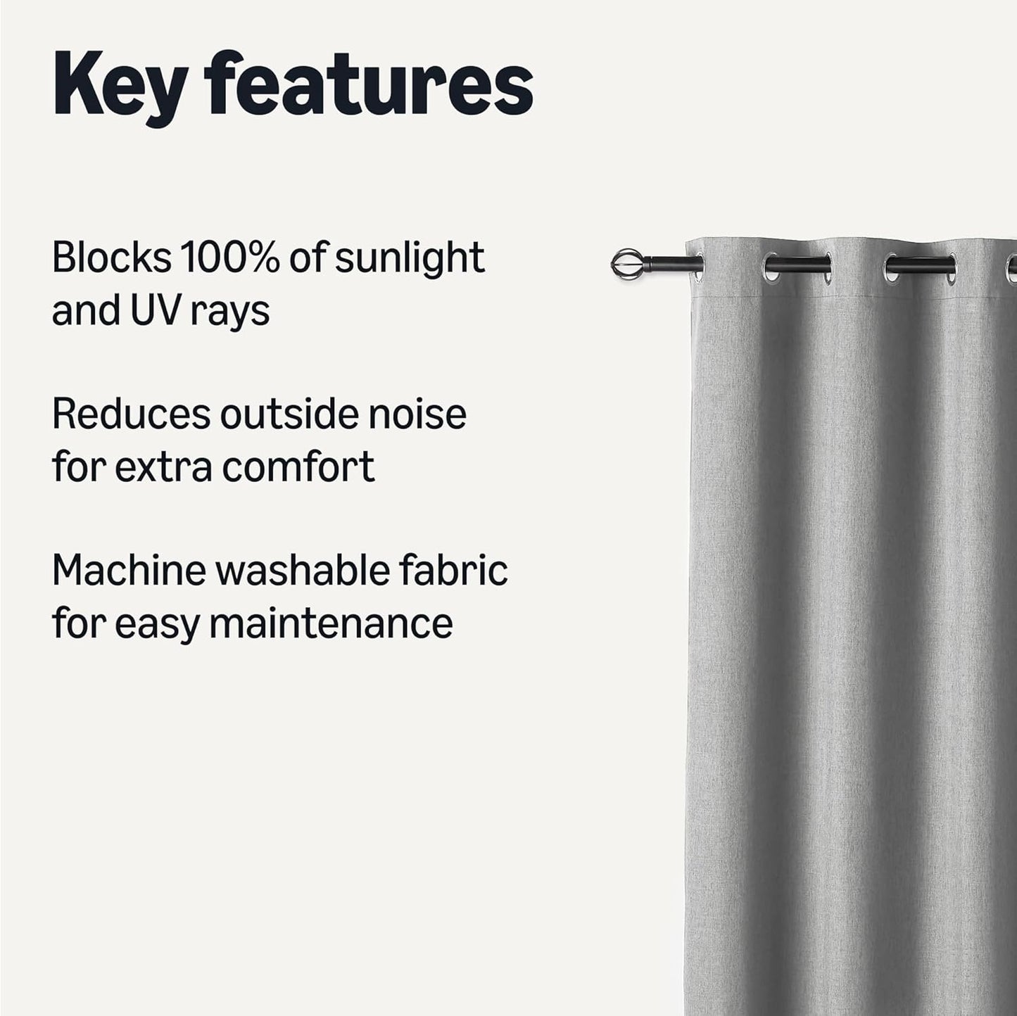 Amazon Basics 100% Blackout Curtains with Grommets, Noise Reducing, 52 x 84 Inches, Dark Gray, 2 Panels