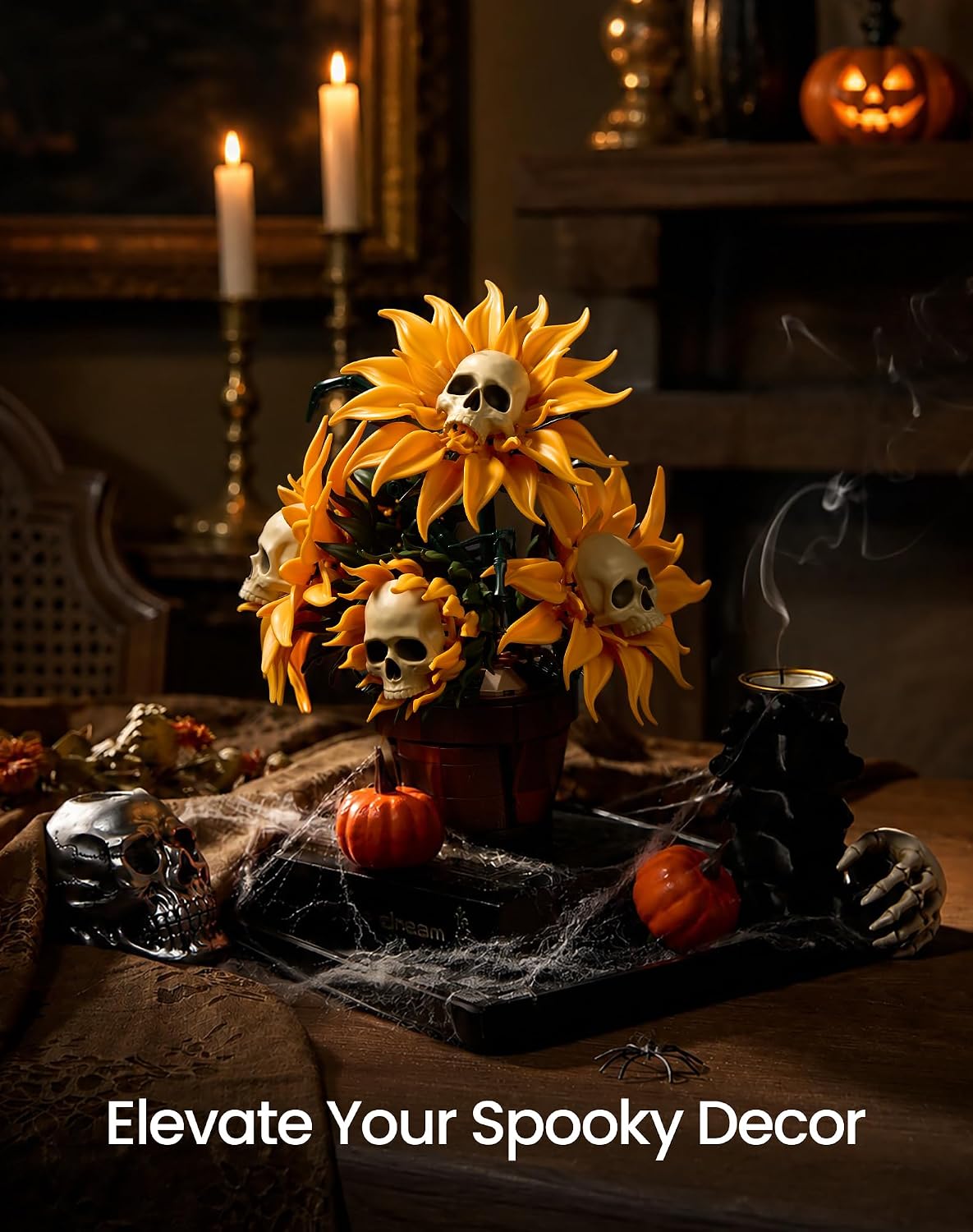 Gothic Skull Sunflower Potted Halloween Building Set for Adults