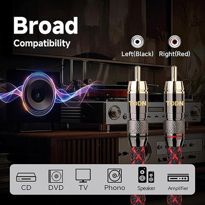 TODN High End RCA Cables for Audiophile RCA Male to Male Stereo Cord for Car - Image 8