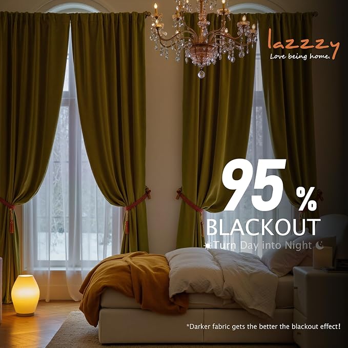 Lazzzy Velvet Blackout Curtains Thermal Insulated Room Window Drapes Super Soft - Image 4