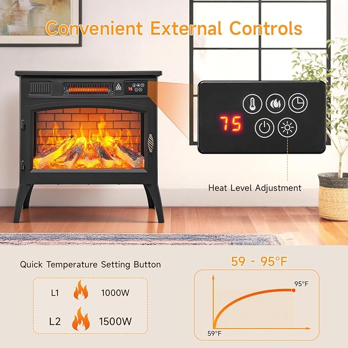 24″ Freestanding Electric Fireplace Stove - Image 5