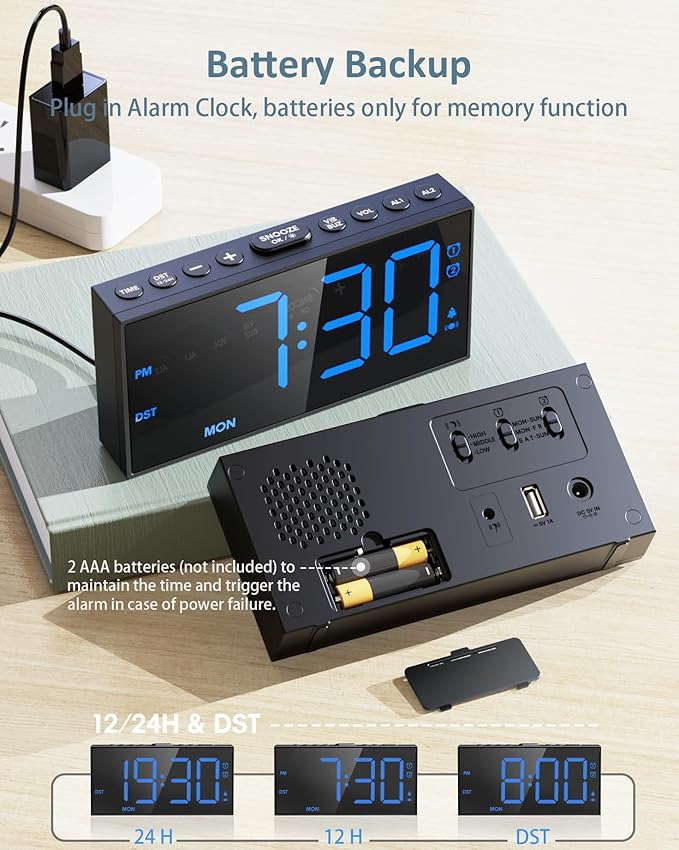 Loud Alarm Clock for Heavy Sleepers Adults, Bed Shaker Alarm Clock - Image 6