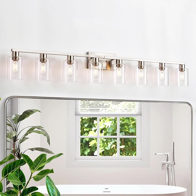 8-Light Brushed Nickel Vanity Light Fixtures, Modern Large Bathroom Light by SOPEASGlobalperspective