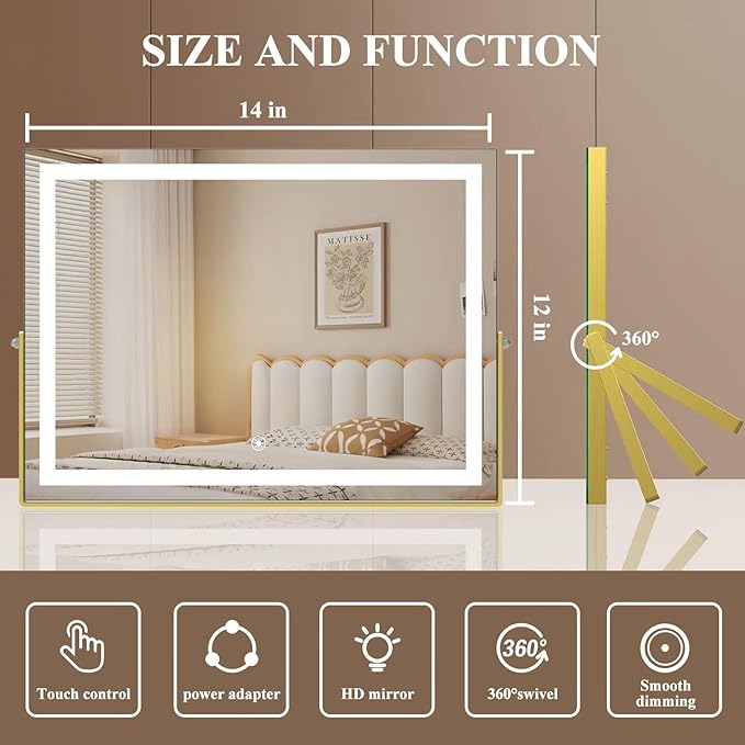 Ligheted Vanity Mirror with Lights, Hollywood Mirror, 3 Modes Light, Smart - Image 2