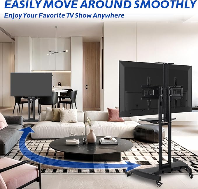 GCCSJ Rolling TV Stand with Adjustable Shelf，Portable TV Stand on Wheels - Image 3