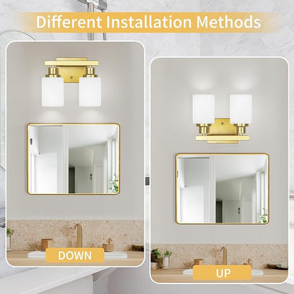 DIKAIDA Gold Bathroom Light Fixtures Over Mirror, 2-Light Modern Vanity Lights - Image 5